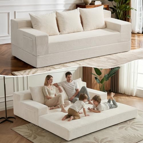 Winzoo 2 in 1 Convertible Boneless Couch Bed, Corduroy futon