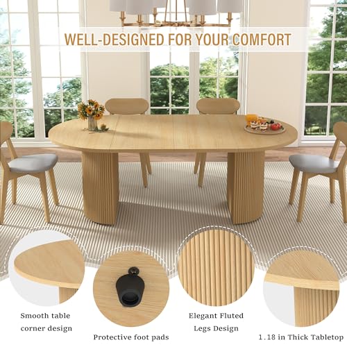 Image of 41 in-78 in Extendable Dining Room Table for 4-8, Round Expandable Kitchen Table with Fluted Base, Modern Farmhouse Oval Dinner Tables for Dining Room Kitchen Living Room (Natural)