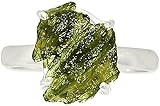 Moldavite Rough Ring 925 Sterling Silver Handmade Jewelry Natural Gemstone From Czech Republic