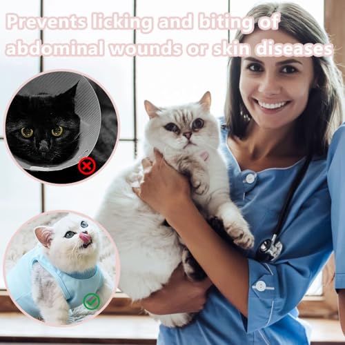 Cat Recovery Suit, Professional Cat Post-Surgery Suit, Elizabethan Collar & Cone Alternative, Anti-Lick Pet Vest for Kitten Spaying, Abdominal Wounds, or Skin Diseases (Blue, M Size) - Image 6