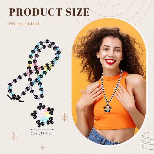 Tondiamo Rave Kandi Star Necklace Rainbow Beaded Lumious Bead Necklace Multi Color Beaded Star Kandi Cuff Rave Accessories for Women Men3