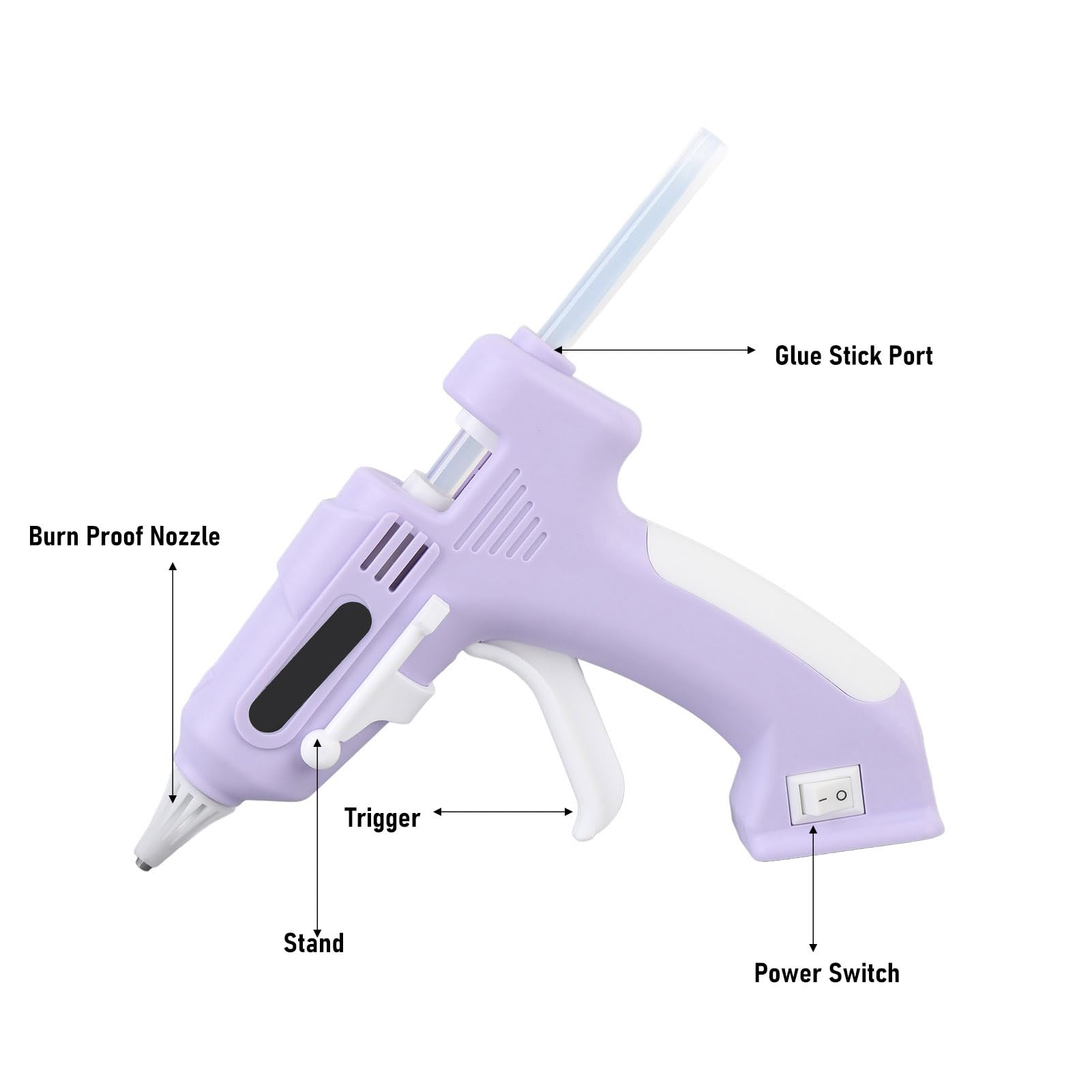 Electric Hot Glue Kit - Cordless Hot Melt Glue Tool with 10 High Adhesion 7mm Sticks for Crafting & Home Projects (Purple)