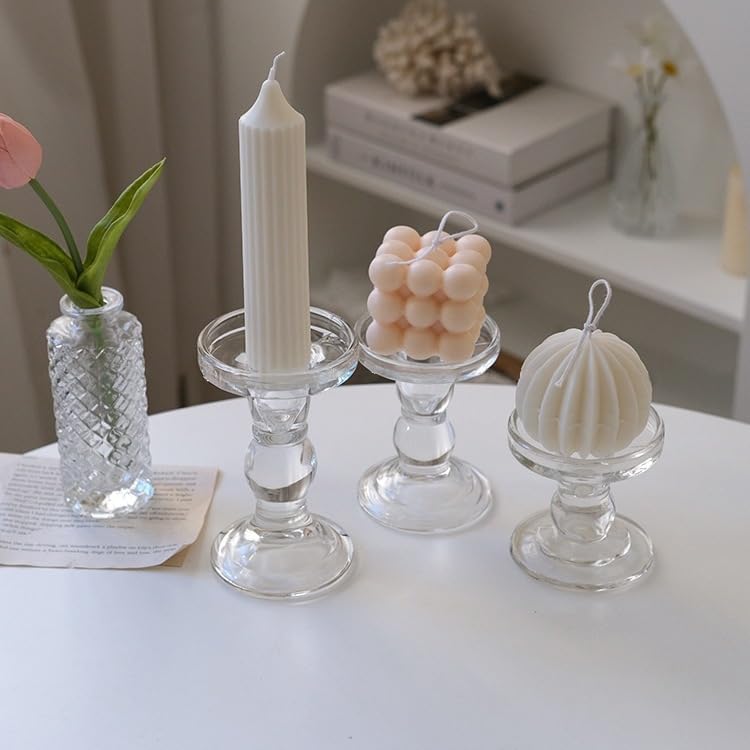 Miniatura 6 de 2 portavelas de cristal, portavelas de cristal, candelabros de pilar transparente para bodas, fiestas, decoración de vacaciones (pequeño)