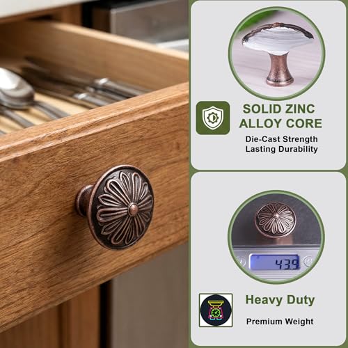 Image of DWYL & LWYD 10 Pack Antique Copper Kitchen Cabinet Knobs -1.4 inch Dia Solid Zinc Alloy Single Hold Knob - Round Vintage Copper Knobs for Cabinets and Drawers,Cabinet Handles Vintage Drawer Pulls