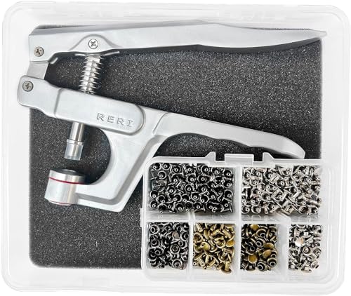 Rivets for Leather, Leather Rivet Kit, 4 Colors 3 Sizes Leather Rivets and Snaps for Leather Crafts, Clothes, Shoes, Leather Boots, Bags, Decoration (8mm Rivets&Pliers)
