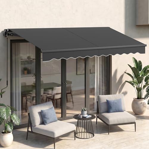 SONGMICS Retractable Awning for Patio Folding Garden Awning Manual Crank Balcony Canopy Outdoor Sun Shade UPF 50+ Aluminum Alloy Adjustable Angle 300 x 250 cm Grey GSA306GZ01