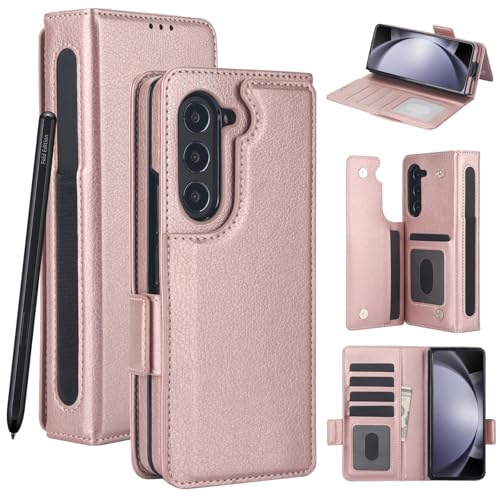 Coque cuir Samsung Galaxy Z Fold 7 luxe or rose, étui portefeuille d'exception