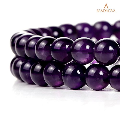 Image of BEADNOVA Natural Amethyst Purple Quartz Beads Natural Crystal Beads Stone Gemstone Round Loose Energy Healing with Crystal Stretch Cord for Jewelry Making (6mm, 62-64pcs)