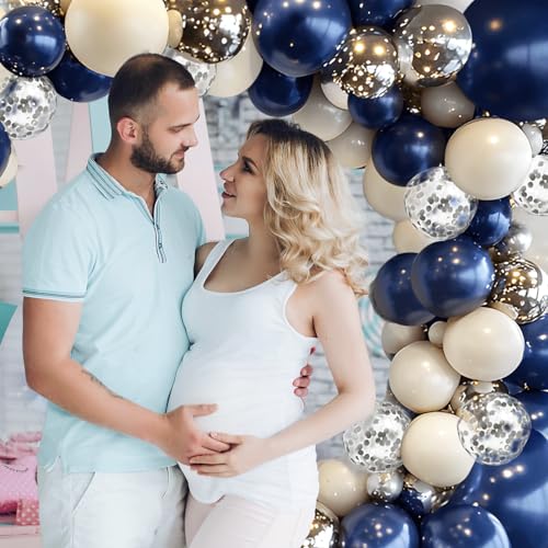 Image of Navy Blue Silver Balloon Arch Kit, Pearl White,129 pcs,Different Size