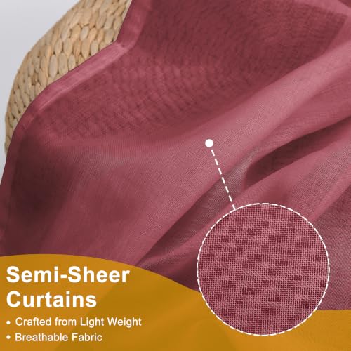 DWCN Stores Gardinen mit Kräuselband Transparent Wein Rot H260 x B140 cm – Ansicht 6