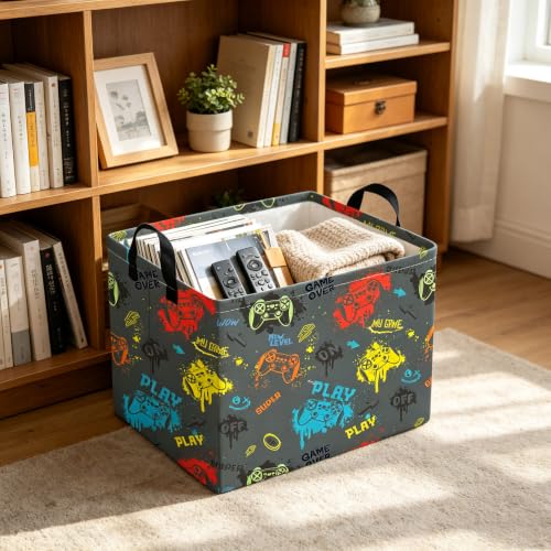 Image of Rectangular Game baskets,Kids Storage Bins,Waterproof Collapsible Storage Bin,Book Storage Bin,Cute Organizer Box,Party basket,Kids room Decor(Colorful game)
