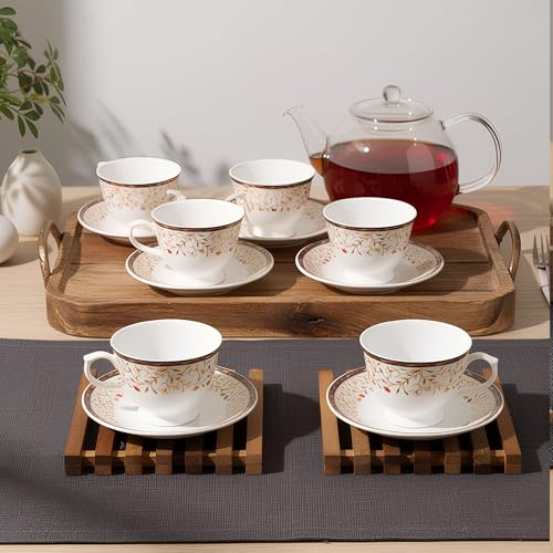 Image of U.P.C. Cup with Saucer Set of 12 Pcs | Tea /Coffee Cups | Ceramic | Microwave & Dishwasher Safe | Bone-Ash Free | Extra Strong | Super Light | Crockery Set Ideal for Daily (Cup-white-31)