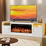 Lemberi Fireplace tv Stand with 36 inch Fireplace Up to 80' TVs,LED Light Entertainment Center and Storage, 70' Modern Wood Media TV Console with Highlight Cabinet for Living Room (White)