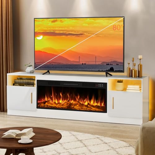 Lemberi Fireplace tv Stand with 36 inch Fireplace Up to 80' TVs,LED Light Entertainment Center and...
