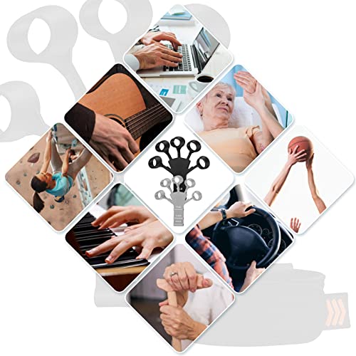 Ertdde 2Pcs Finger Strengthener, Adjustable Finger Exerciser, 6 Resistant Level Finger Extension Exerciser, Finger Resistance Band, Finger Flexion Extension Training For Strength Training（Black+Gray） #TOP4