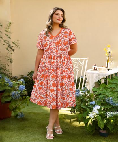 Image of RITERA Plus Size Dresses for Curvy Women Summer Spring Womens Dress V Neck Short Sleeve Casual Dress with Pockets XL-5XL