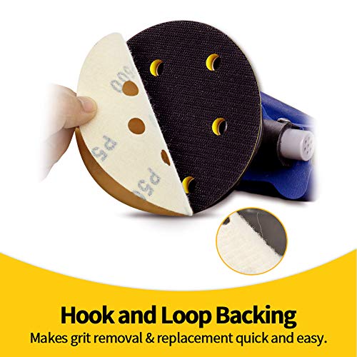 SPEEDWOX 50 Pcs 5 Inches 8 Hole Sanding Discs 500 Grit Dustless Hook and Loop Sandpaper for Random Orbital Sander Yellow Finishing Discs for Automotive Woodworking - Image 4