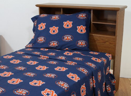 College Covers Auburn Tigers Printed Solid Sheet Set, Full