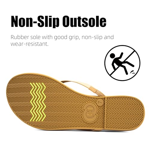 Image of INMINPIN Flat Flip Flops with Arch Support for Women - Memory Foam Flats Summer Sandals 2026 - Ultra Comfort Vegan Leather Thong Sandals Summer Beach Slide