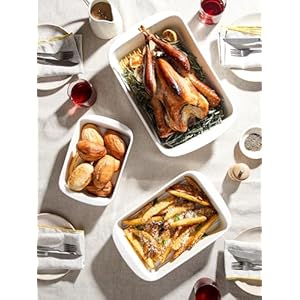 Le tauci deep casserole dishes for oven 137×96 ceramic baking dish set with roasting racks large lasagna pans with handles rectangular bakeware as gift white 46qt30qt16qt set of 3  urban country home decor