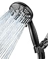 JDO Shower Head with Handheld, 6 Spray Settings High Pressure Hand Held Shower Head, 4.3" High Flow Rain Showerhead Set with Extra Long 59" Stainless Steel Hose and Adjustable Bracket(Matte Black)