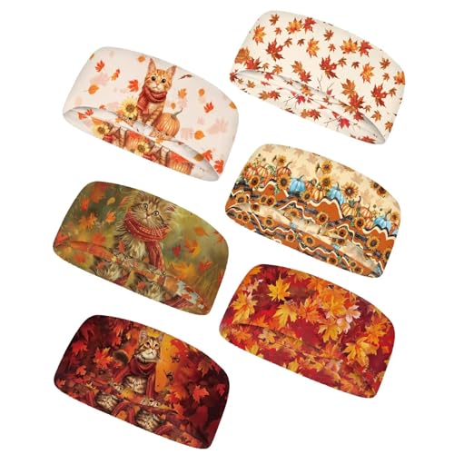 Image of Forchrinse Sunflower with Text Print 6Pieces Sport Sweatband Headband for Soft Elasitc Headband Hair Bands Unisex Outdoor Sport Headbands