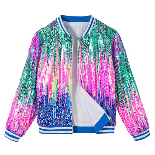 Image of LOLANTA Girls Sequin Jacket, Long Sleeve Kids Bomber Coats with Pockets, Spring Fall Outfits for 4-15 Years