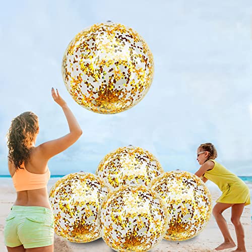Turnmeon 5 Pack Sequins Beach Ball Jumbo Pool Toys Balls Giant Confetti Glitters Inflatable Clear Beach Ball Swimming Pool Water Beach Toys Outdoor Summer Party Favors For Kids Adults #TOP6