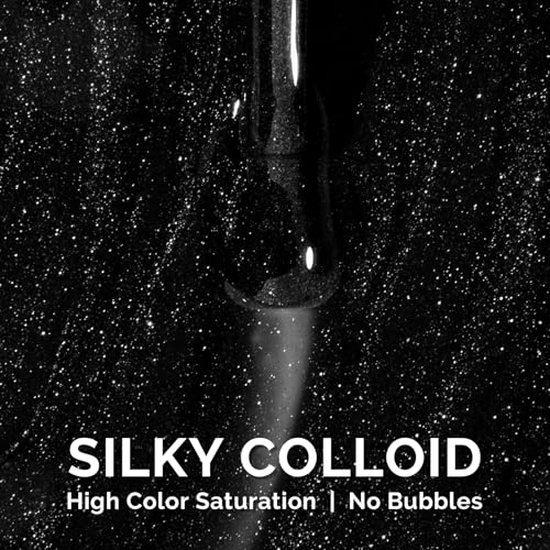 Image of MelodySusie Black Gel Nail Polish, 0.5fl oz Nails Soak Off UV LED Black Shimmer Gel Polish Gift for Women Nail Art Manicure Salon DIY Nail Design Decoration at Home-1760