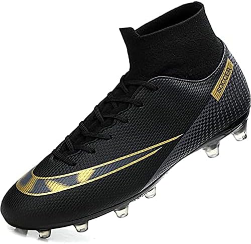 Men's Soccer Cleats Football Boots Lace-Up High-Top Ankle Supports Non-Slip Spikes Firm Ground Turf Shoes Black EU 42 US 9