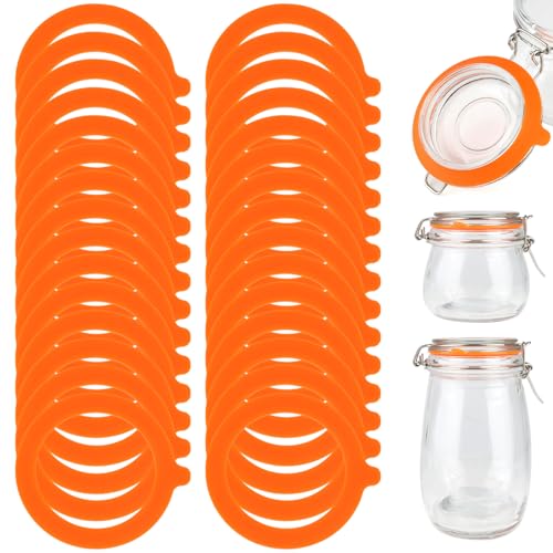 30 Stück Gummiringe Für Weckgläser Wiederverwendbar Silikon Einweckgummi Glasdichtungen Ersatz Weck Gummiringe Für Einmachgläser Deckel Weckgläser (Orange 68x92mm).