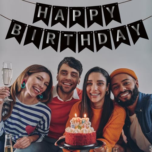 Image of ZHENGYE Black Happy Birthday Banner - Birthday Party Theme for Kids & Girls - Party Decorations & Supplies