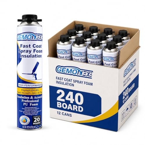 Spray Foam Insulation 240 Board ft/Sq.ft Closed Cell Wide Polyurethane DIY Spray Foam for Walls Ceilings Attics and Garage Doors (12 Pack25.4oz) -Thermal & Soundproofing Only Foam Cans
