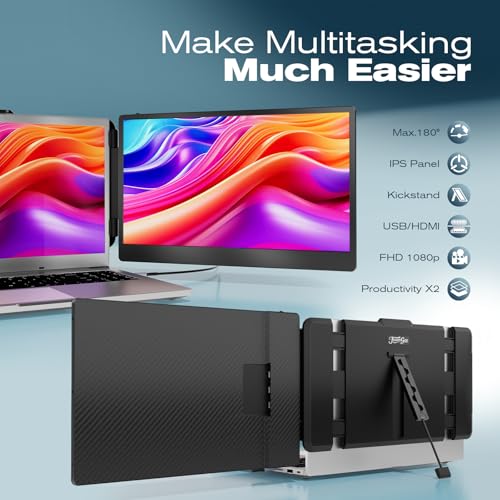 Image of Teamgee Laptop Screen Extender, 14 inch IPS 1080 FHD Portable Monitor with Built-in Speakers & Kickstand, Compatible with Mac Windows Android Dex Harmony, S1 Laptop Monitor Extender Fits 13 inch-17 inch Laptops