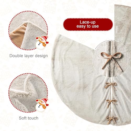 Glitzhome 60" D Oversized Milk Coffee Brown Christmas Tree Skirt, Reversible Faux Rabbit Fur/Korean Fleece Xmas Tree Skirt Mat,Holiday Tree Ornaments for Xmas Winter Happy New Year Home Decoration by Glitzhome - Image 3