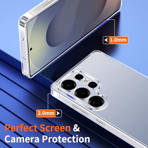 Oelrstfe Etui do Samsung Galaxy S25 Ultra 5G z 2 sztukami szkła hartowanego, ultra przezroczyste etui z miękkiego żelu silikonowego TPU, odporne na wstrząsy i żółte etui ochronne