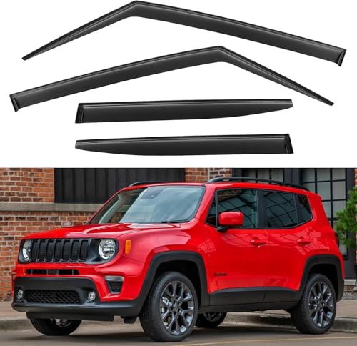 Image of Window Visors Rain Guards Shield for Jeep Renegade 2015-2024, Out-Channel Window Vent Wind Deflectors Visors Shades for 15-24 Renegade