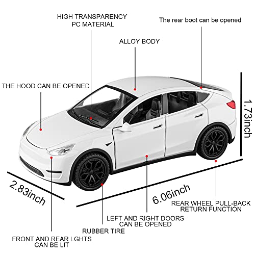1:32 Scale Model Y Alloy Car Model Diecast Toy Vehicles For Kids, Tesla Car Model，Pull Back Alloy Car With Lights And Music,Mini Vehicles Toys For Kids Gift ，Children Birthday Gift. (White) #TOP1
