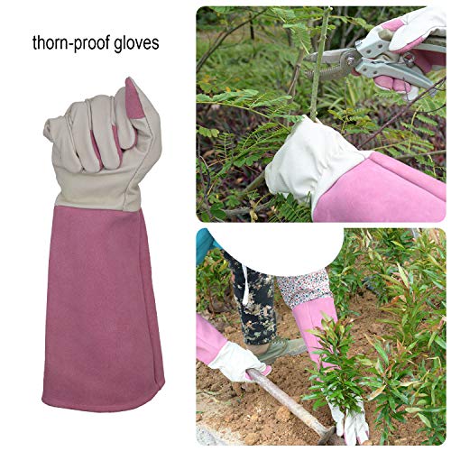 Handlandy Rose Pruning Gardening Gloves For Men & Women, Thornproof Long Gauntlet Gloves, Pigskin Leather - Breathable & Durability (Large) #TOP3
