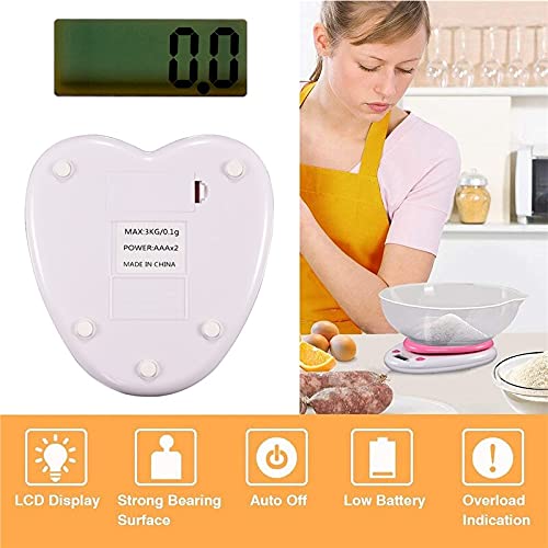 Liudan Portable Digital Kitchen Scale LCD Monitor Heart Shape Food Scale，5.04x6.5x1.2'