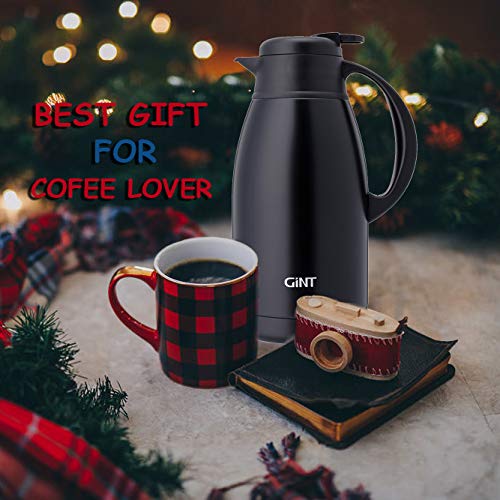 Gint Stainless Steel Thermal Coffee Carafe, Double Walled Vacuum Water And Beverage Dispenser, 12 Hour Heat Retention, 65 Oz /1.9 Liter Black #TOP3