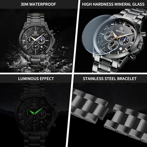 Image of BENYAR Mens Watches Analog Quartz Chronograph Waterproof Wrist Watches for Men Fashion Business Work Casual Sport Designer Dress Watch with Calendar Elegant Gifts for Men