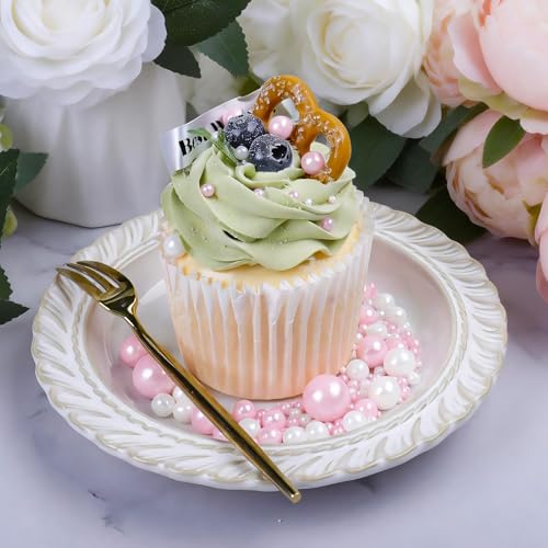 Image of Pink and White Pearl Sprinkles for Cake Decorating, 130g /4.6oz Edible Valentines Sprinkles Mix, Sugar Candy Pearls for Baking, Cookie Decorations and Cupcake Toppings, Wedding Shower Party Supplies
