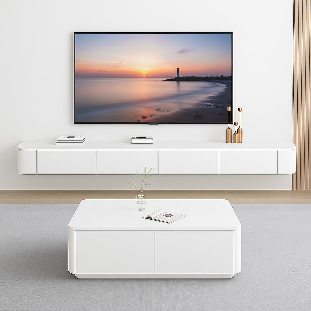 TV Lowboard Hängend,120-300 cm Moderner TV Schrank Fernsehschrank für das Wohnzimmer Geeignet für das Wohnzimmer und Schlafzimmer (Weiß, 220CM)