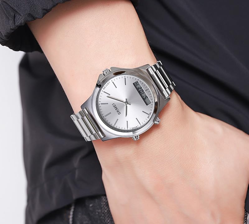 Gosasa Fashion Men's Digital Analog Watch Dual Display Stainless Steel Casual Business Wristwatch with EL Light,Calendar,Stopwatch4