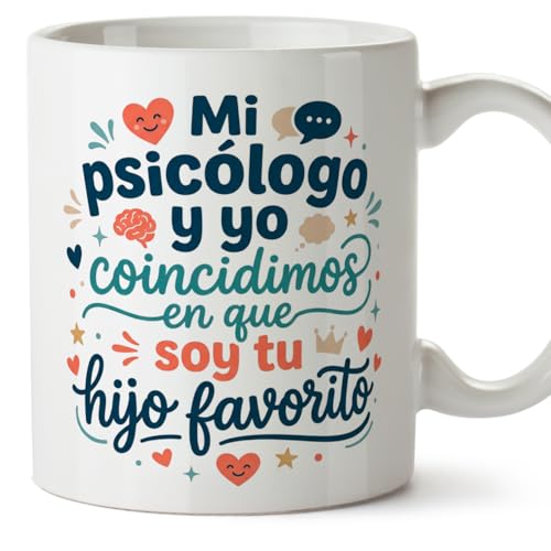 MUGFFINS taza mamá y papá con frase Mi psicólogo y yo coincidimos en que soy tu hijo favorito en Español | regalo madre y padre original | regalo cumpleaños madre y padre | navidad | progenitores v2 MUGFFINS taza mamá y papá con frase Mi psicólogo y yo coincidimos en que soy tu hijo favorito en Español | regalo madre y padre original | regalo cumpleaños madre y padre | navidad | progenitores v2
