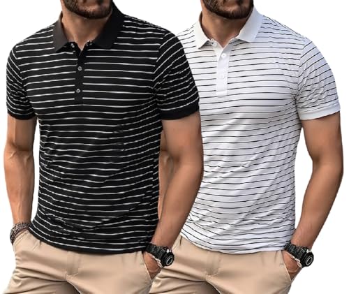 Image of TAGDO Men's Striped Polo in Black & White Vertical (2036)
