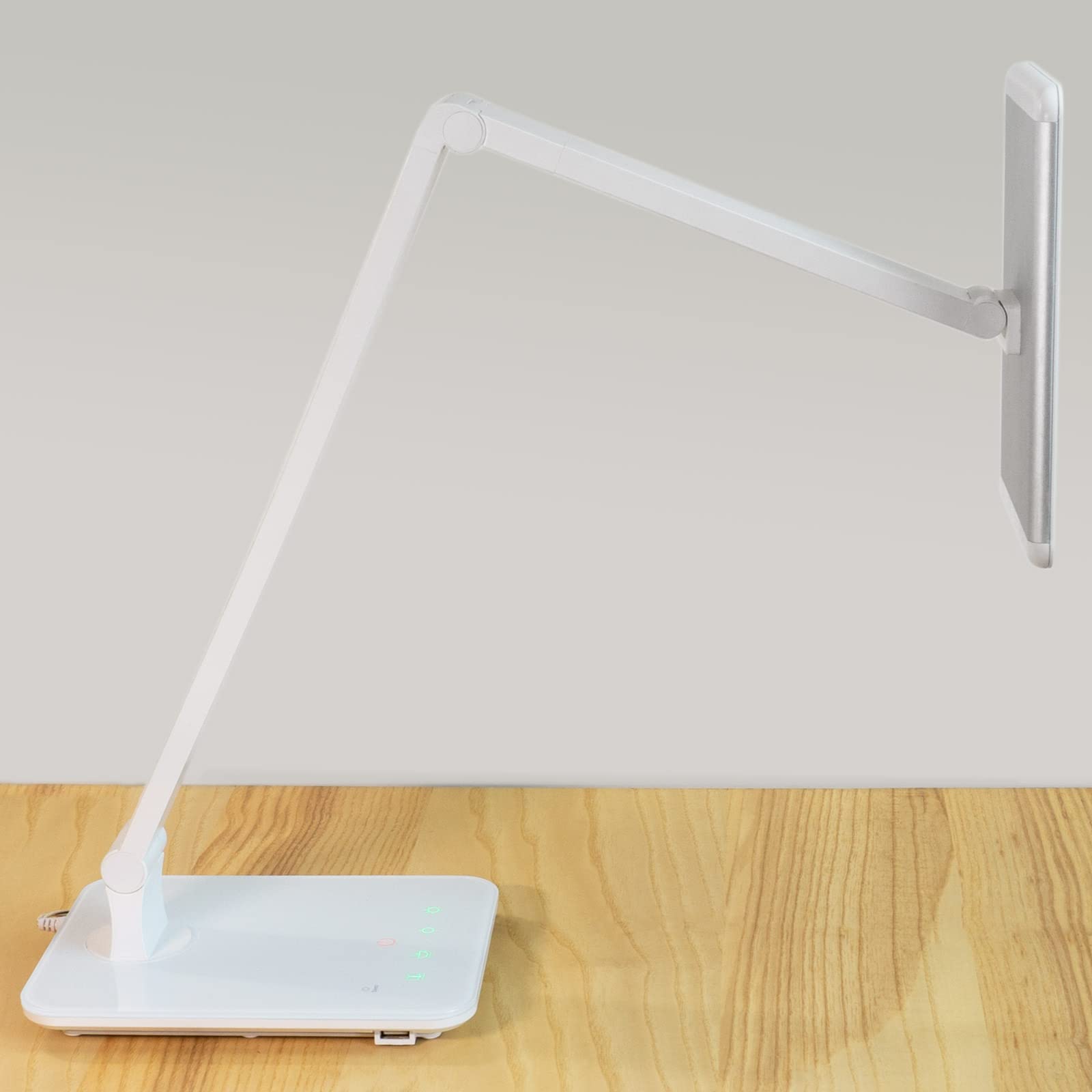 FeinTech LTL00100 lampe de bureau LED Smart-Touch 550 lumen, Luminosité et couleur dimmable, USB, 10 watts, Blanc [Classe énergétique A]