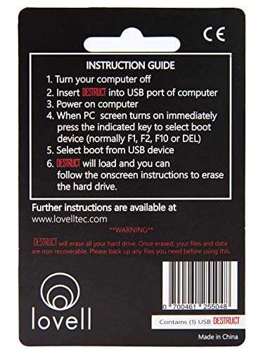 Destruct Hard Drive Data Eraser By Lovell | Permanently Erase Computer Data | Military -Grade Hdd Erase Tool | Non-Recoverable Data Once Erased | All Pc And Laptop Compatible | Easy-To-Use Usb #TOP2