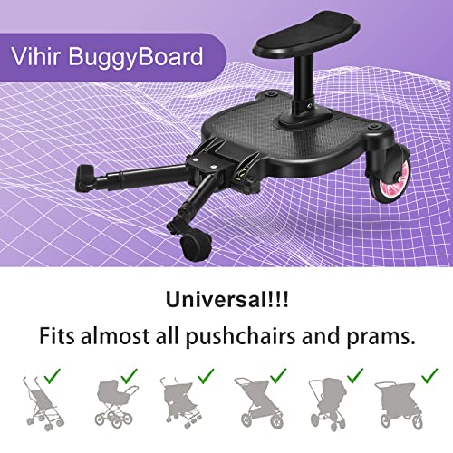 Buggy Board für alle Kinderwagen, Vihir Kiddy Board mit Sitz, Trittbrett Mitfahrbrett Universal passend für 2-6 Jahre alte Kinder, mit einer maximalen Belastung von 55 Pfund